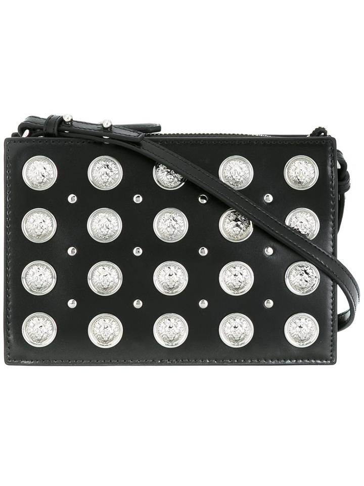 Versus Lion Head Studded Shoulder Bag, Women's, Black, Cotton/leather