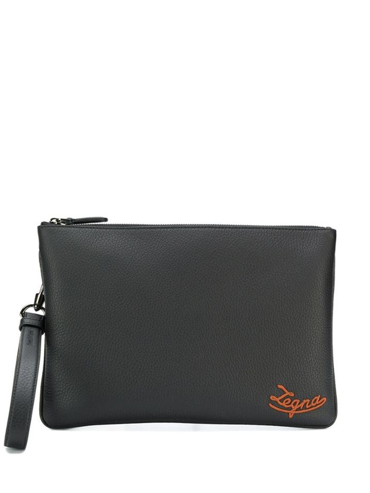 Ermenegildo Zegna Large Embroidered Logo Purse - Brown