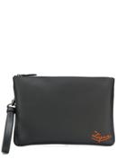 Ermenegildo Zegna Large Embroidered Logo Purse - Brown