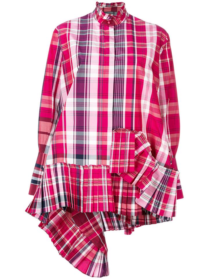Alexander Mcqueen Asymmetric Pleated Plaid Shirt - Red
