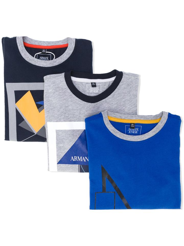 Armani Junior - Set Of Three Graphic Print T-shirts - Kids - Cotton - 5 Yrs, Blue