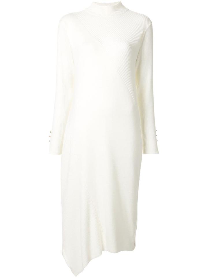 Loveless Ribbed Detail Asymmetric Dress - White