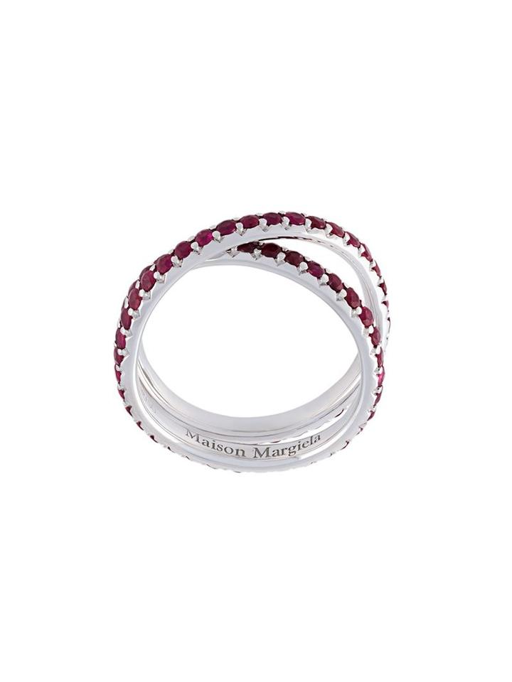 Maison Margiela Ruby Studded 18kt Gold Interlocking Ring, Women's, Size: 56.3, Metallic