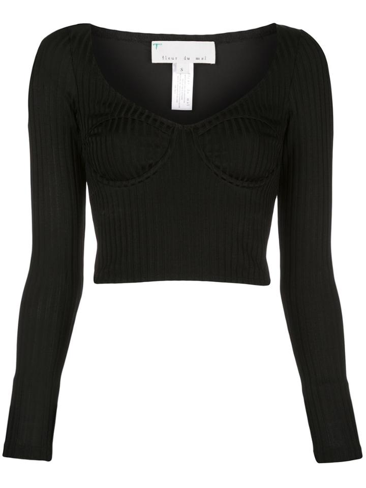 Fleur Du Mal Long-sleeve Knit Bra Top - Black