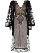 Christopher Kane Balloon Sleeve Lace And Chainmail Midi Dress - Black