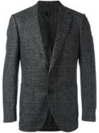 Caruso Notched Lapel Plaid Blazer, Men's, Size: 48, Black, Cupro/bemberg/wool/polyamide