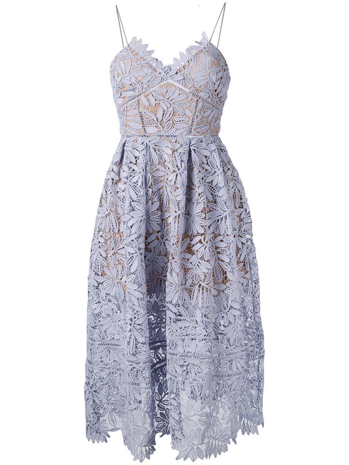 Self-portrait - Embroidered Dress - Women - Cotton/polyester/spandex/elastane - 14, Pink/purple, Cotton/polyester/spandex/elastane