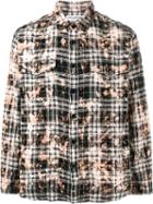 Saint Laurent Distressed Plaid Shirt, Men's, Size: Small, Black, Cotton/spandex/elastane