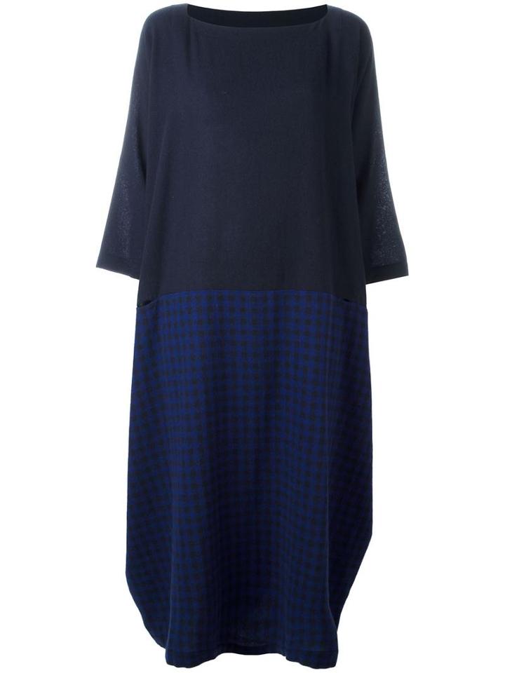 Daniela Gregis Checked Asymmetric Dress, Women's, Blue, Cashmere