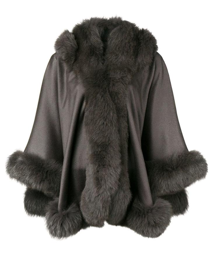 Liska Fo Fur Trim Cape - Grey