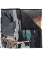 Etro Snow Scenery Print Scarf, Men's, Green, Cashmere/wool