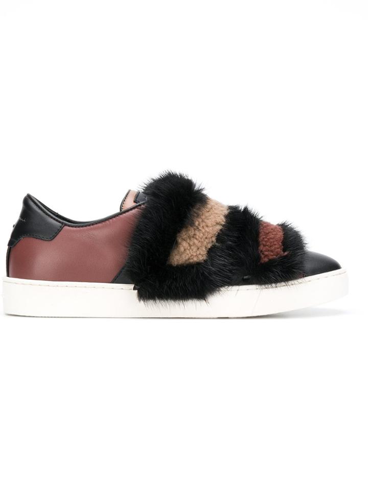 Santoni Mink Fur Detail Sneakers - Brown