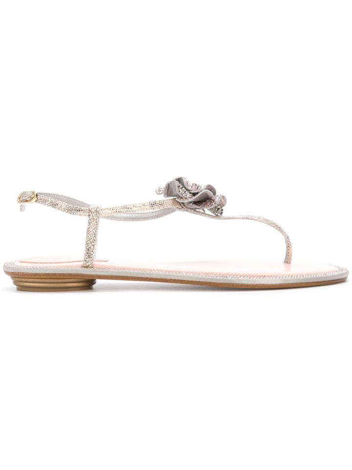 René Caovilla Floral Embellished Sandals - Grey