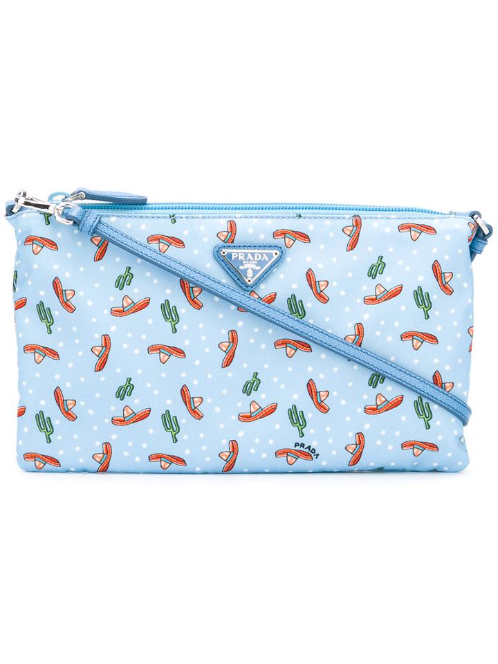 Prada - Sombrero Print Tote - Women - Cotton/leather - One Size, Women's, Blue, Cotton/leather
