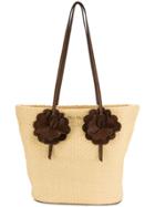 Miu Miu Flower-embellished Woven Tote Bag - Nude & Neutrals