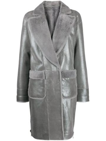 Lorena Antoniazzi Metallic Leather Coat - Grey