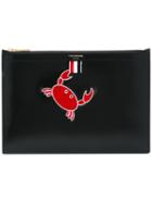 Thom Browne Embroidered Crab Clutch, Men's, Black, Calf Leather