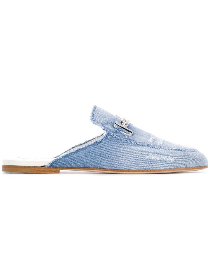 Tod's Double T Sabot Denim Mules - Blue