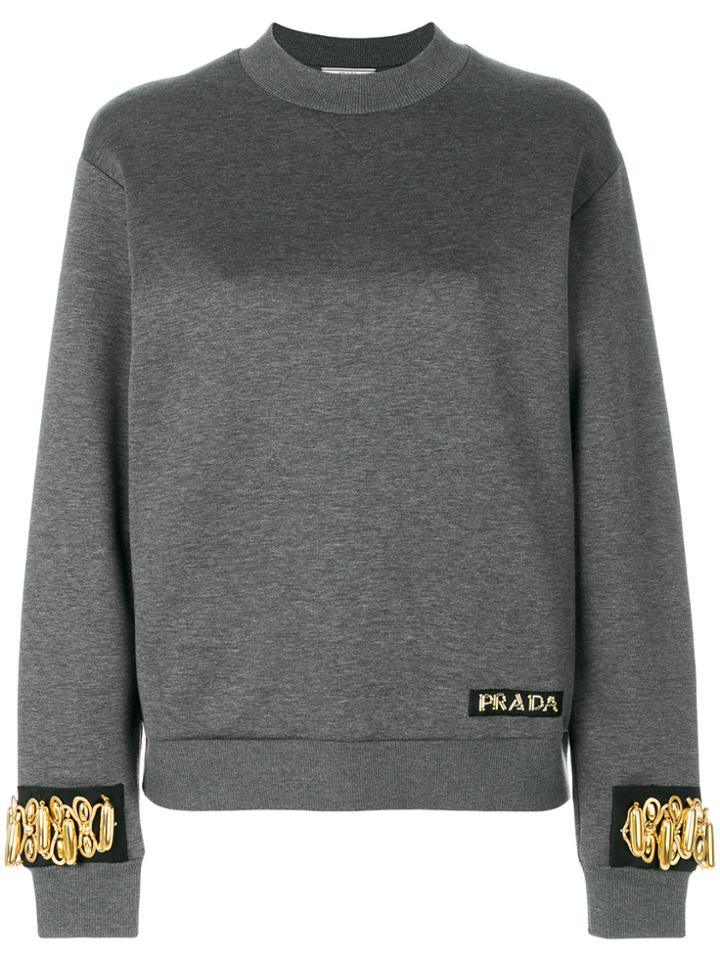 Prada Sweatshirt With Cuff Embellishments - Grey
