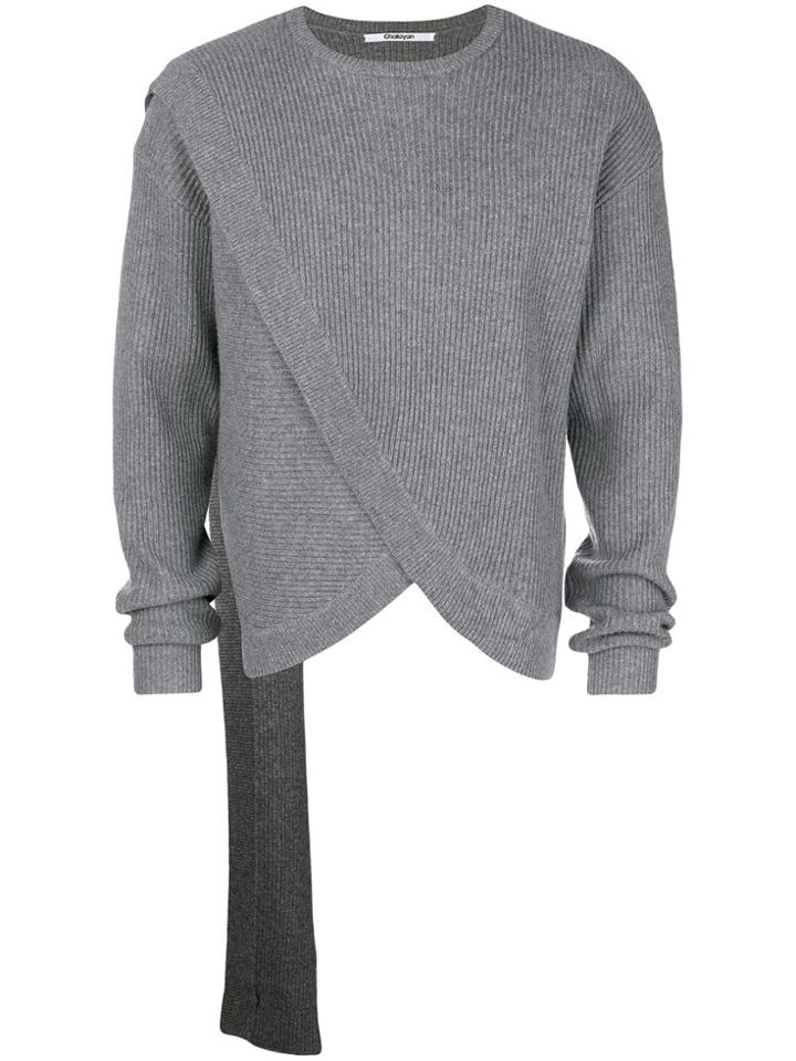 Chalayan Ribbed Scarf Sweater - Grey