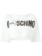 Moschino Logo Print Cropped Sweat Top, Women's, Size: 40, White, Cotton