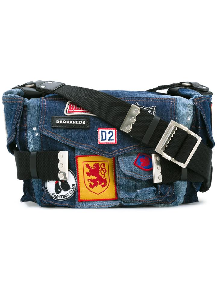 Dsquared2 Patched Denim Postman Bag - Blue