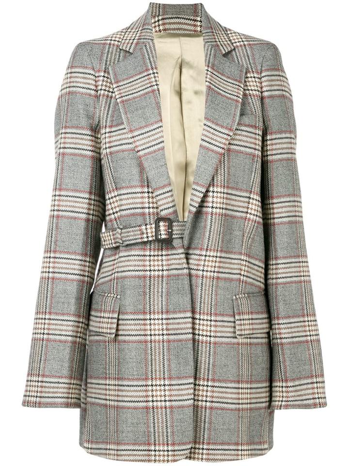 Joseph Concealed Fastening Check Coat - Grey
