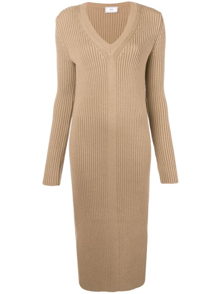 Ami Alexandre Mattiussi Long Dress V Collar - Neutrals