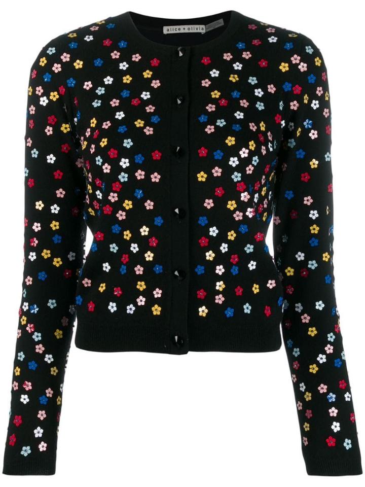 Alice+olivia Floral Embellished Cardigan - Black