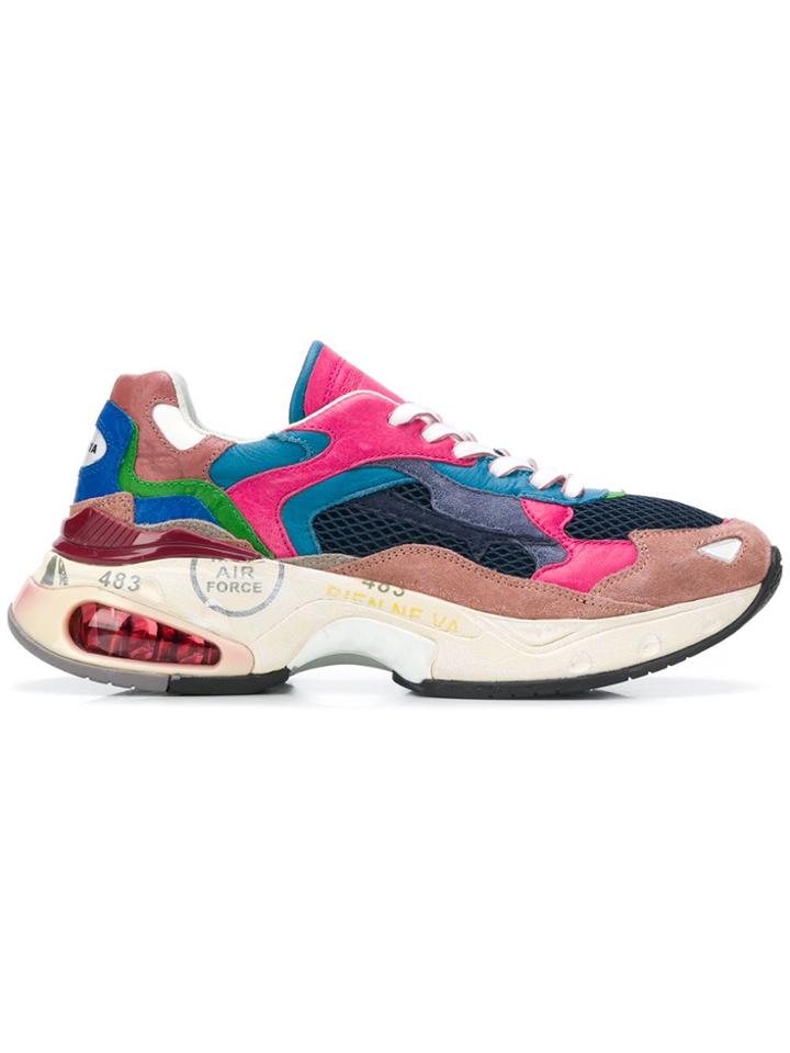 White Premiata Chunky Low Top Trainers - Pink