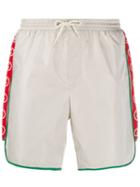 Gucci Nylon Swim Shorts With Logo Stripe - White