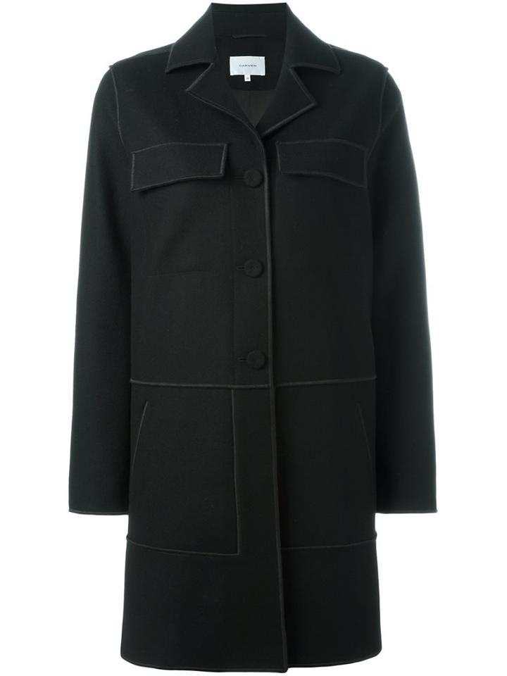 Carven Single Breasted Coat, Women's, Size: 42, Black, Polyamide/acetate/viscose/virgin Wool