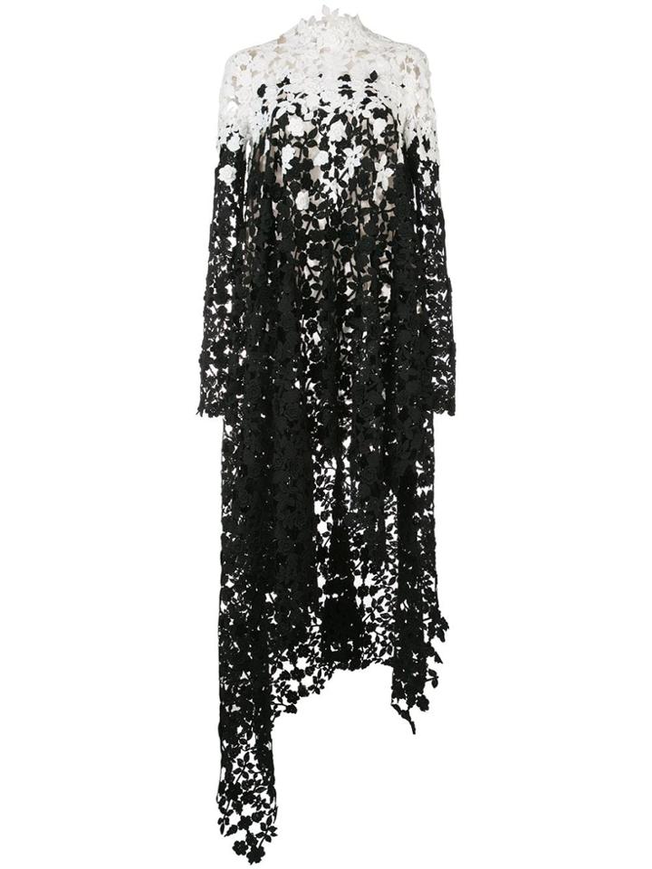 Oscar De La Renta Floral Crochet Long Top - Black