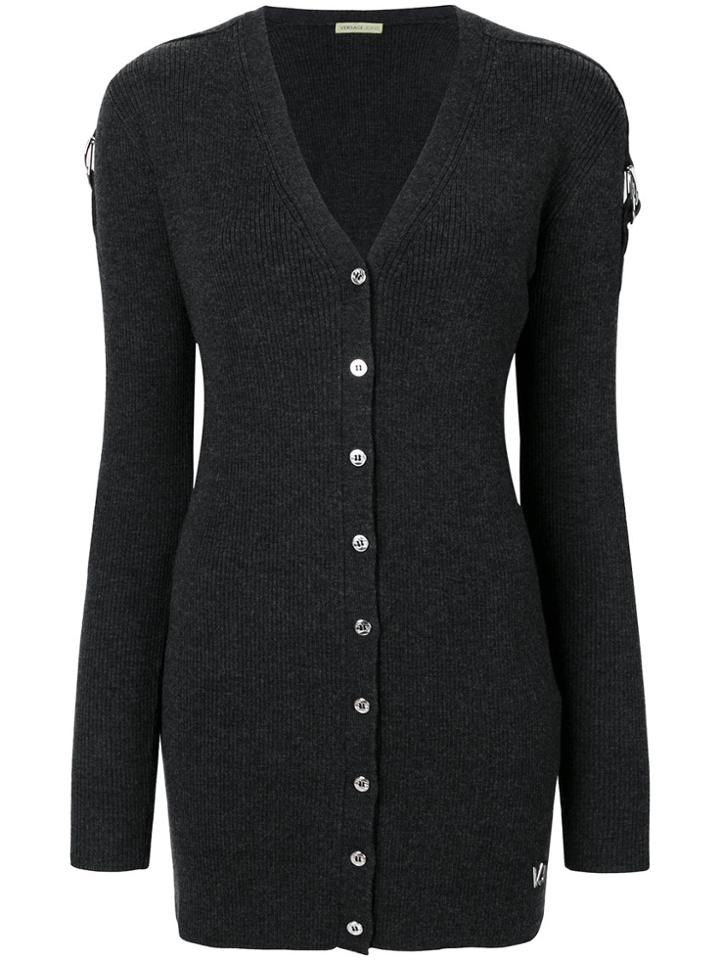 Versace Jeans Long V-neck Cardigan - Grey