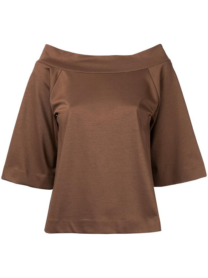 Estnation - Boat Neck T-shirt - Women - Cotton - 38, Brown, Cotton