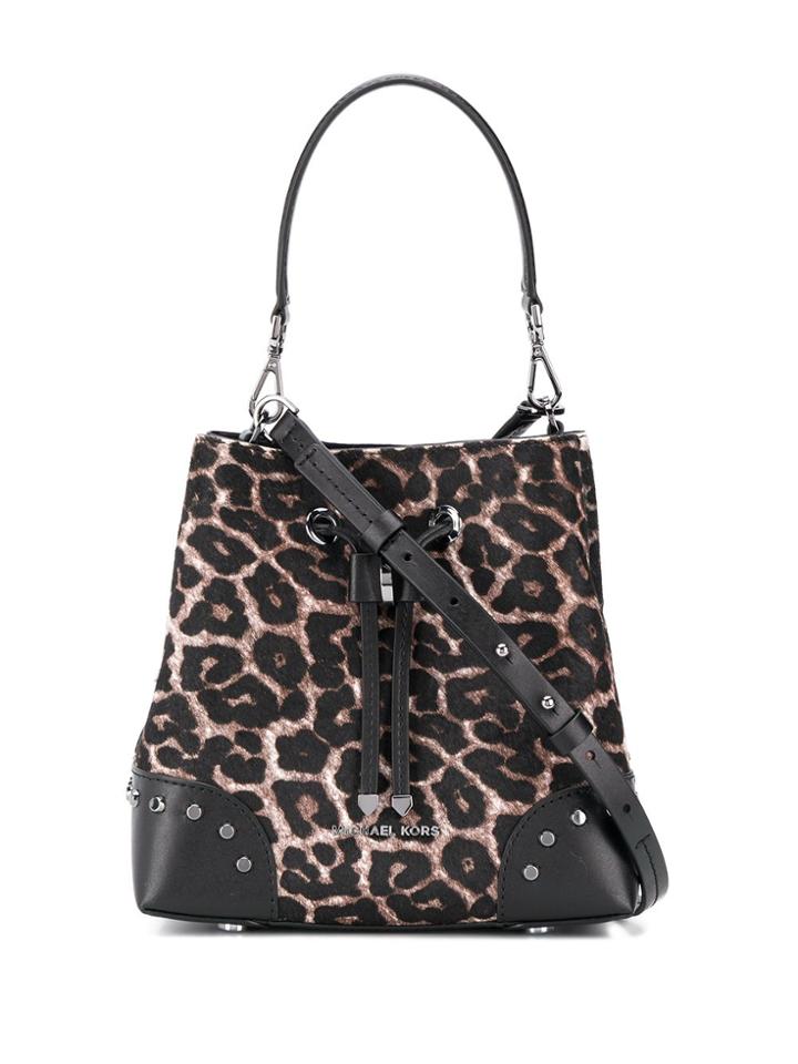 Michael Michael Kors Leopard Print Drawstring Shoulder Bag - Brown