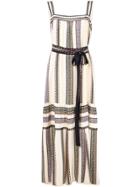 Derek Lam Lace Inset Provincal Striped Tank Dress With Pleated Hem -