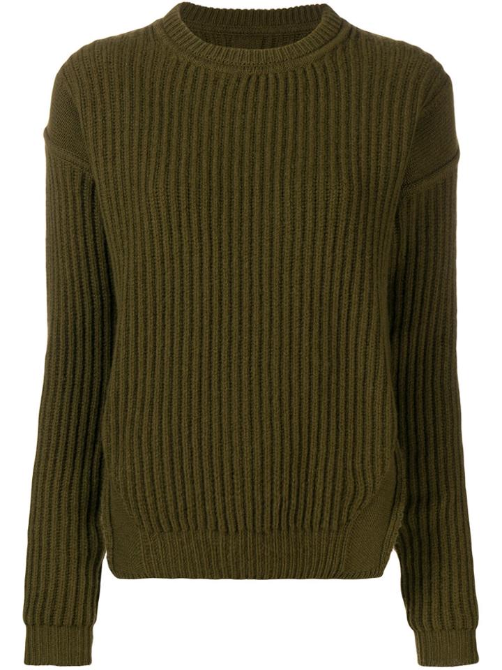Rick Owens Crew Neck Rib Knit Sweater - Green