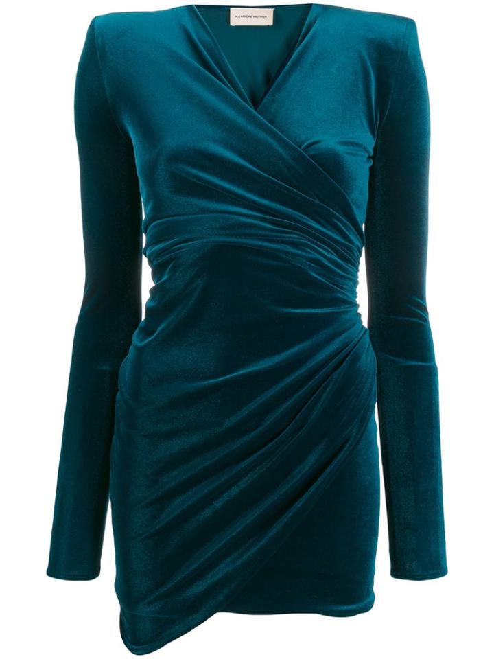 Alexandre Vauthier Draped V-neck Mini Dress - Blue