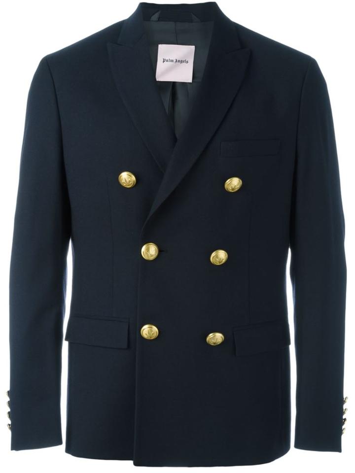 Palm Angels Double Breasted Blazer, Men's, Size: 48, Blue, Cotton/viscose/virgin Wool/metal