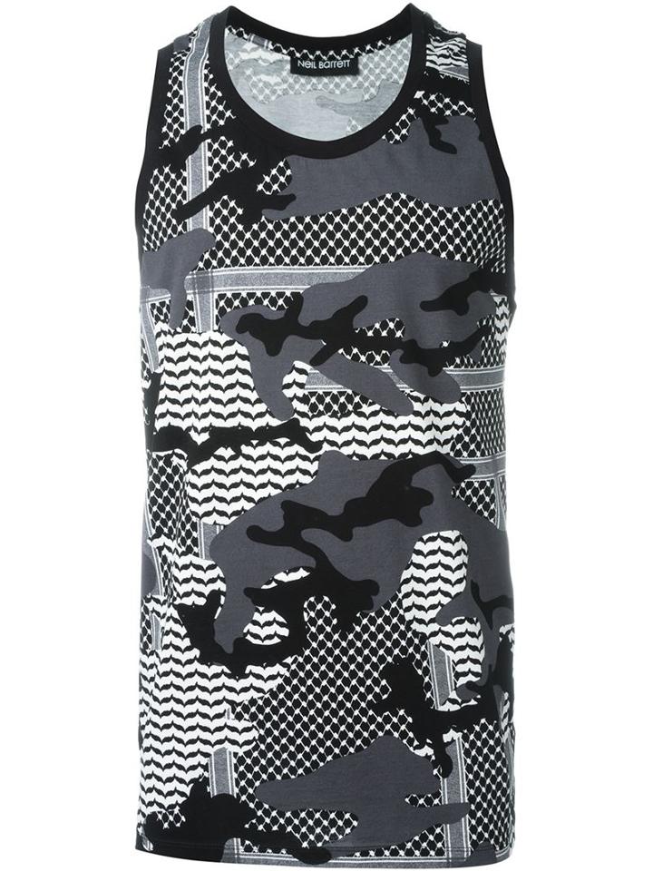 Neil Barrett Patterned Camouflage Tank Top, Men's, Size: M, Black, Cotton
