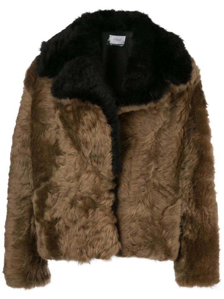 Common Leisure Colour Block Shearling Jacket - Brown