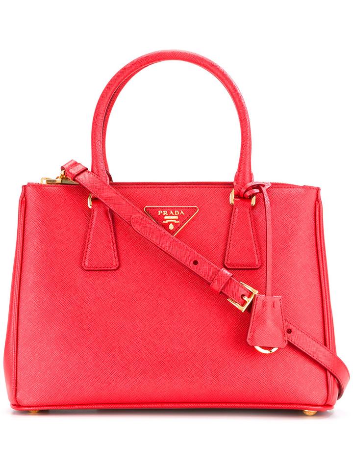 Prada Small Logo Tote, Women's, Red, Calf Leather