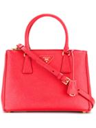 Prada Small Logo Tote, Women's, Red, Calf Leather