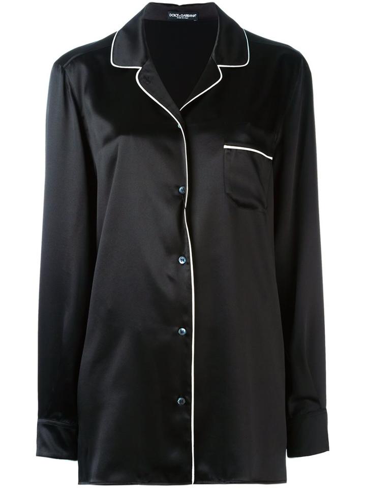 Dolce & Gabbana Piped Pyjama Shirt, Women's, Size: 42, Black, Silk