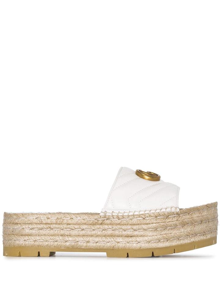 Gucci Pilar 50 Espadrille Flatform Sliders - White
