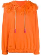 Natasha Zinko Drawstring Feather Trim Hoodie - Orange