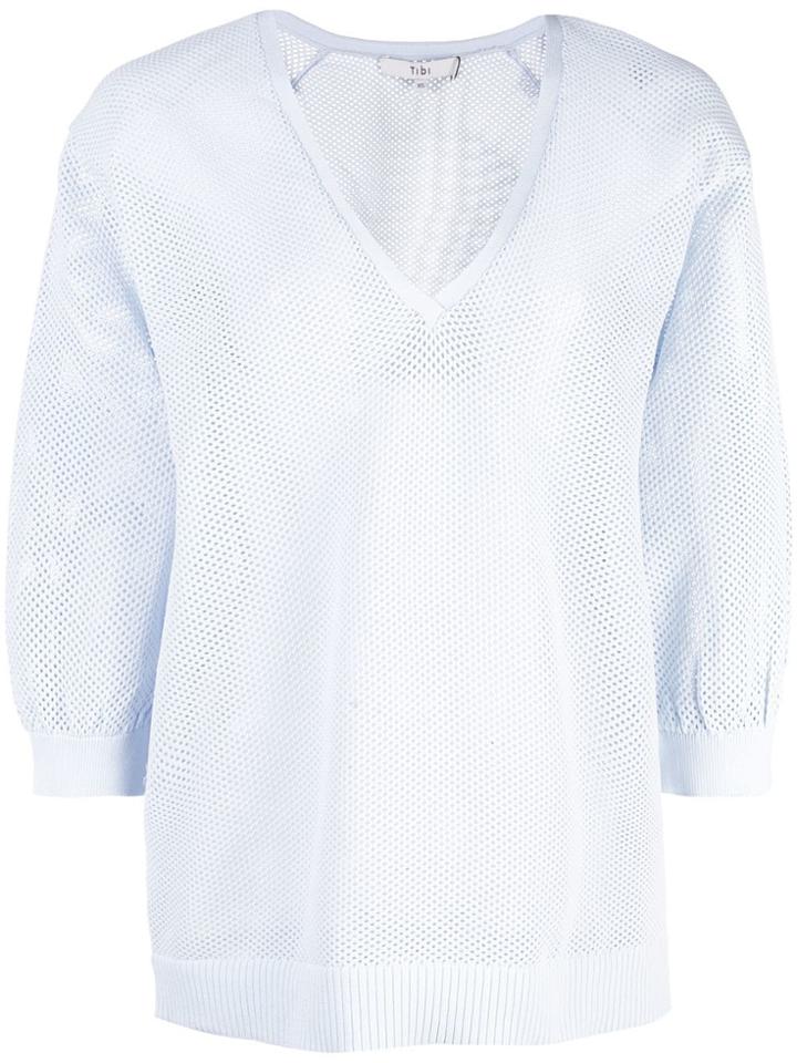 Tibi Perforated V-neck Top - Blue