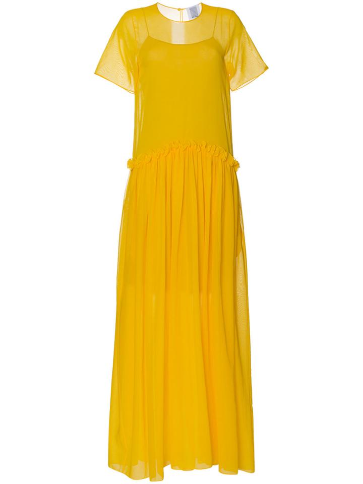 Rosie Assoulin Semi Sheer Ruffle Long Silk Dress - Yellow & Orange
