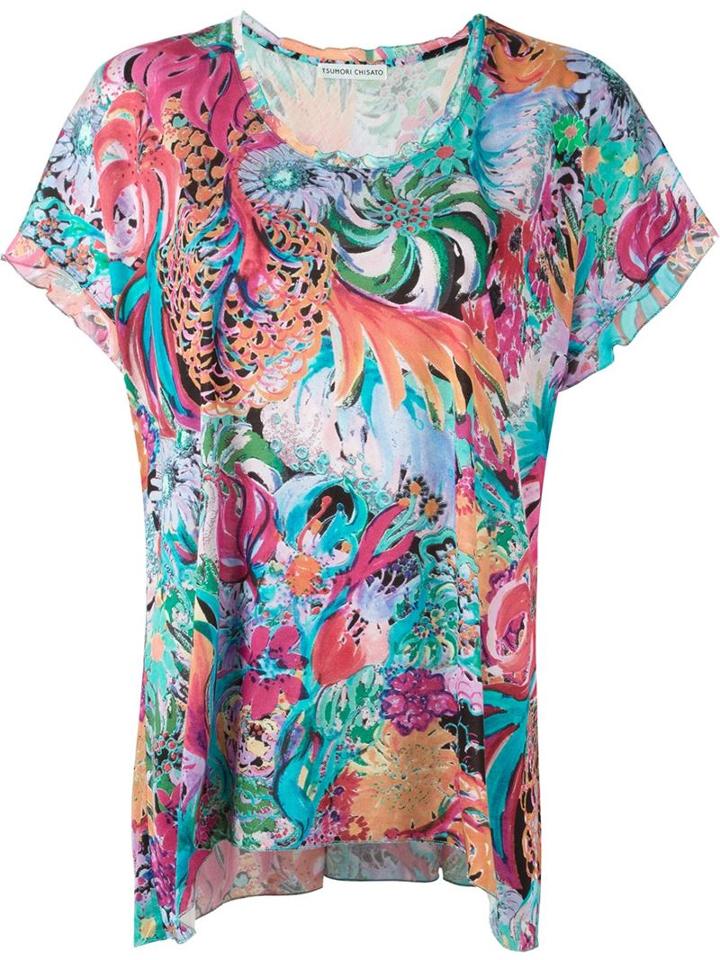 Tsumori Chisato Floral Print T-shirt, Women's, Size: 2, Blue, Silk/cupro/rayon